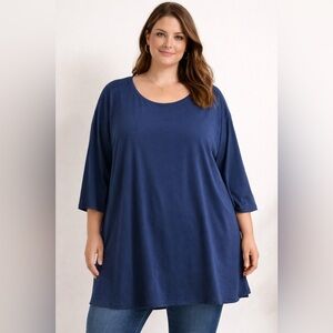 Susan Graver Women’s Blue Liquid Knit Tunic Top Stretchy Flowy Sz 5X
